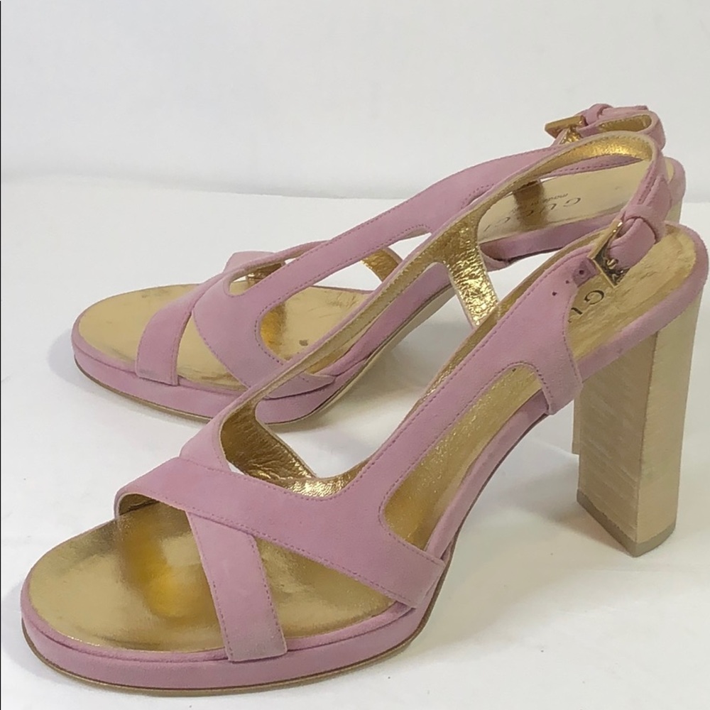 Gucci Suede Wooden Sandal Heels (8.5)